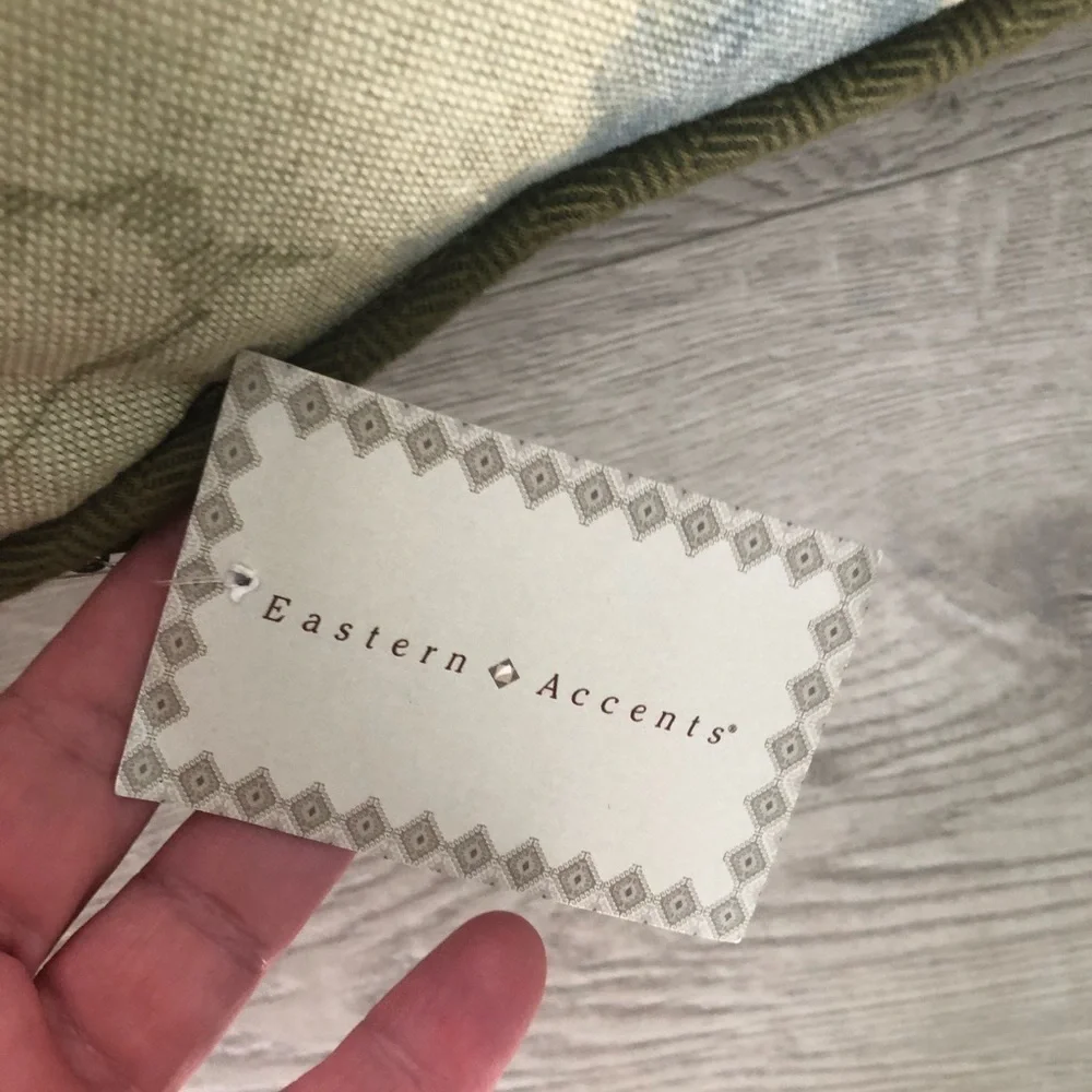 NWT Eastern Accents Plaid and Airplane Pillow Set 14” AND Euro Square Green Blue